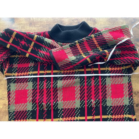 Croquet Club Womens M Red/Fall Holiday Plaid Knit Mock Neck Vintage Sweat - Picture 5 of 6